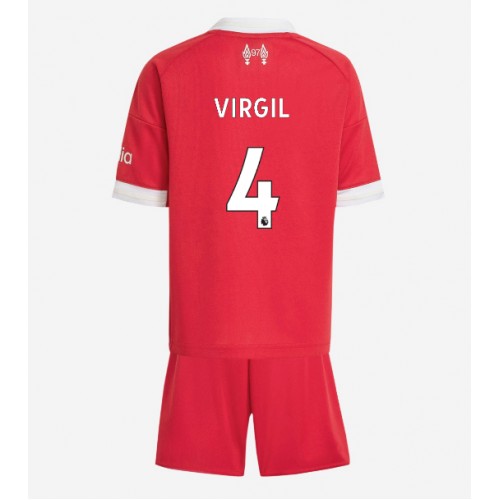 Lacne Dětský Futbalové dres Liverpool Virgil van Dijk #4 2025-26 Krátky Rukáv - Domáci (+ trenírky)